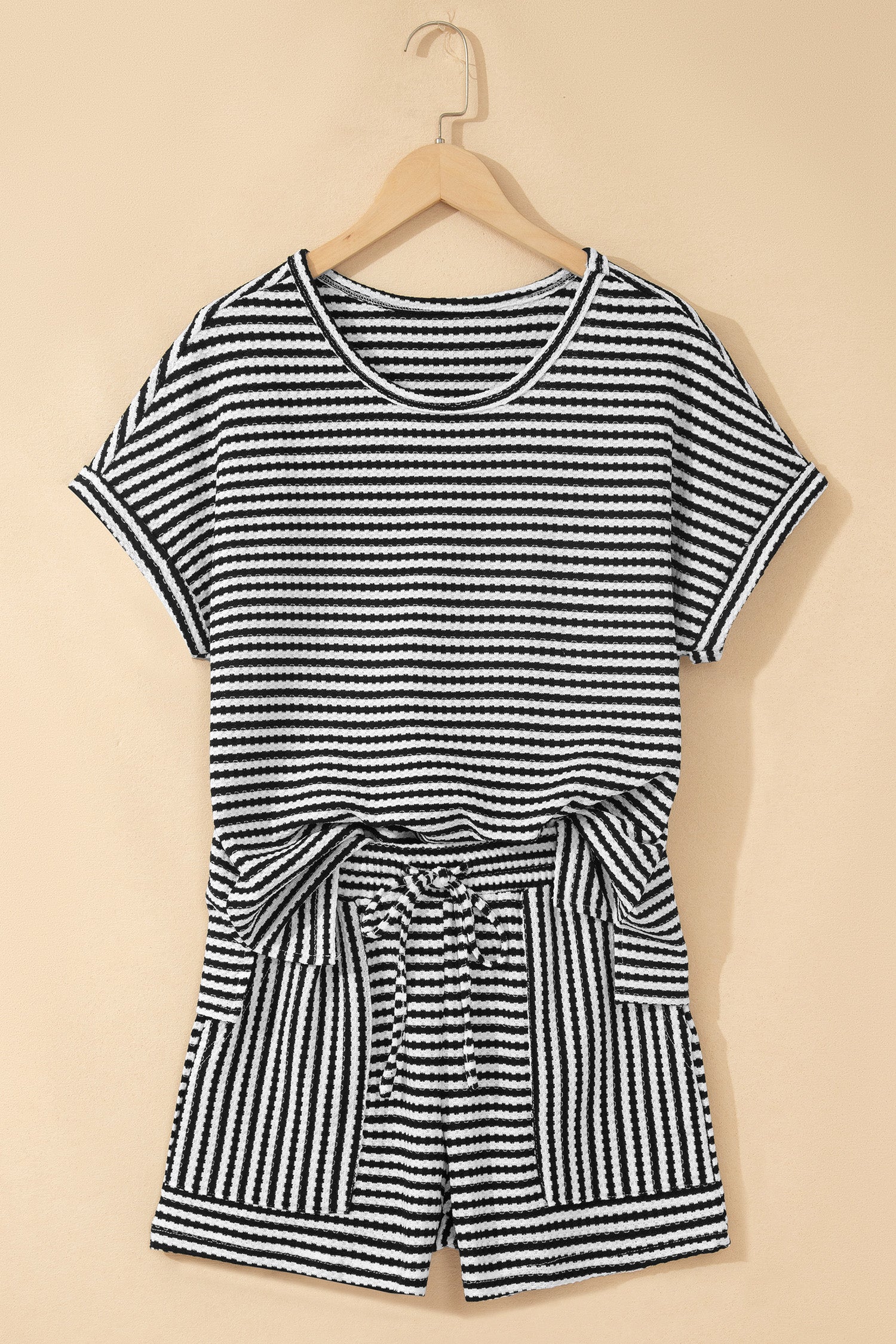 Stripe Textured Knit Top & Shorts Co-ord Set | Brown, Black & Purple | UK 8–18