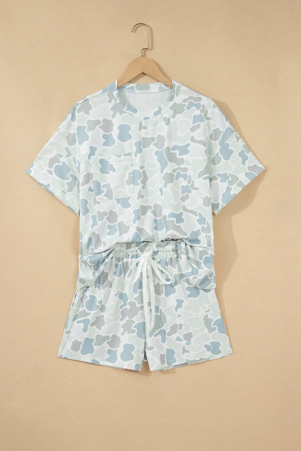 Multicolour Camouflage Print Casual Tee & Drawstring Shorts Co-ord Set