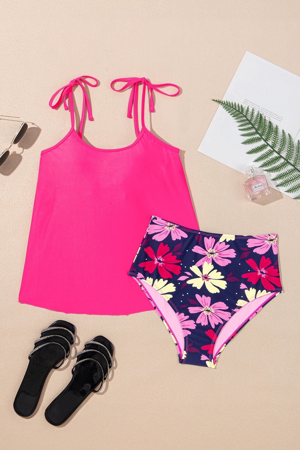 Rose Red Tie Shoulder Floral Print Tankini Set | UK 8–26