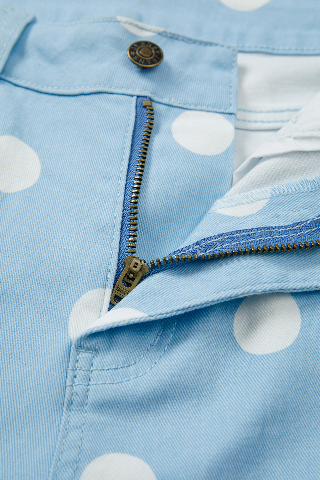 Khaki & Sky Blue Polka Dot Print Raw Hem High-Waist Shift Jeans | Sizes 4–16