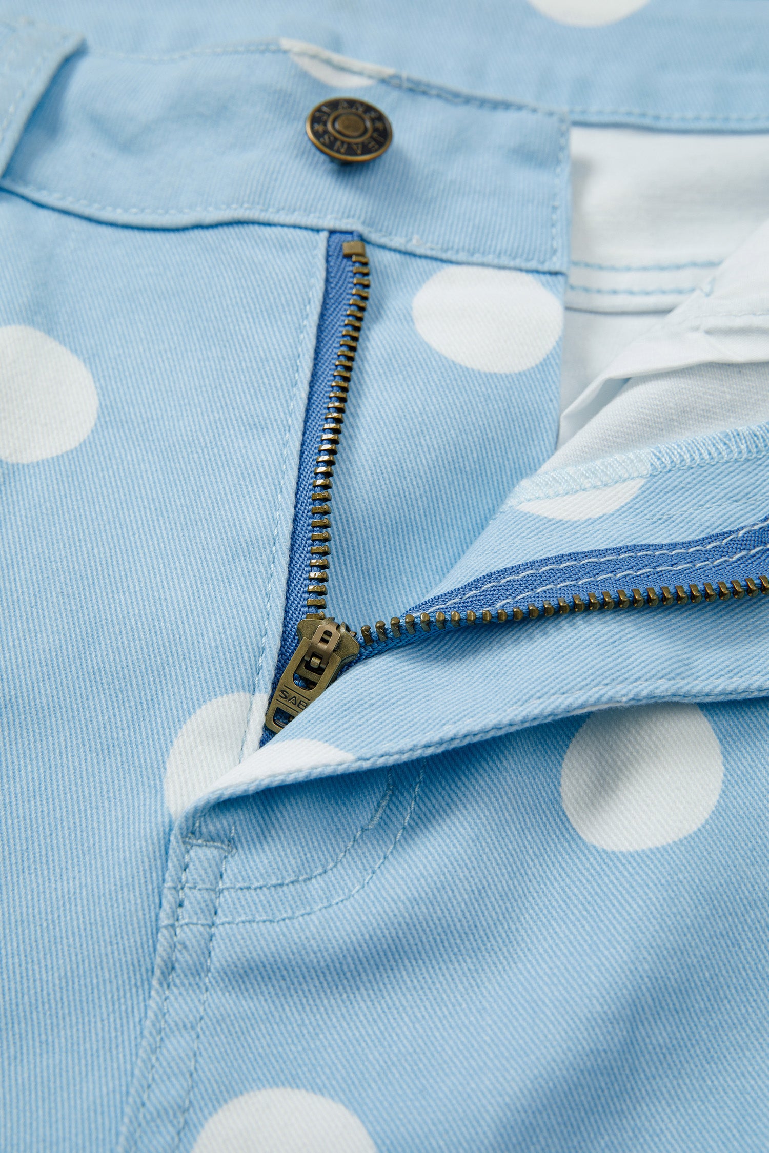Khaki & Sky Blue Polka Dot Print Raw Hem High-Waist Shift Jeans | Sizes 4–16