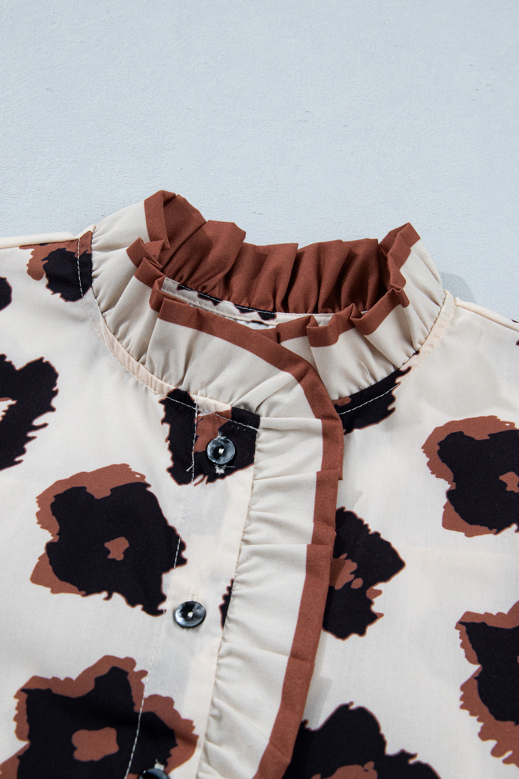 Shop Khaki Leopard Printed Ruffle Sleeve Summer Blouse Animal Pattern Holiday Top at LivelyLooks