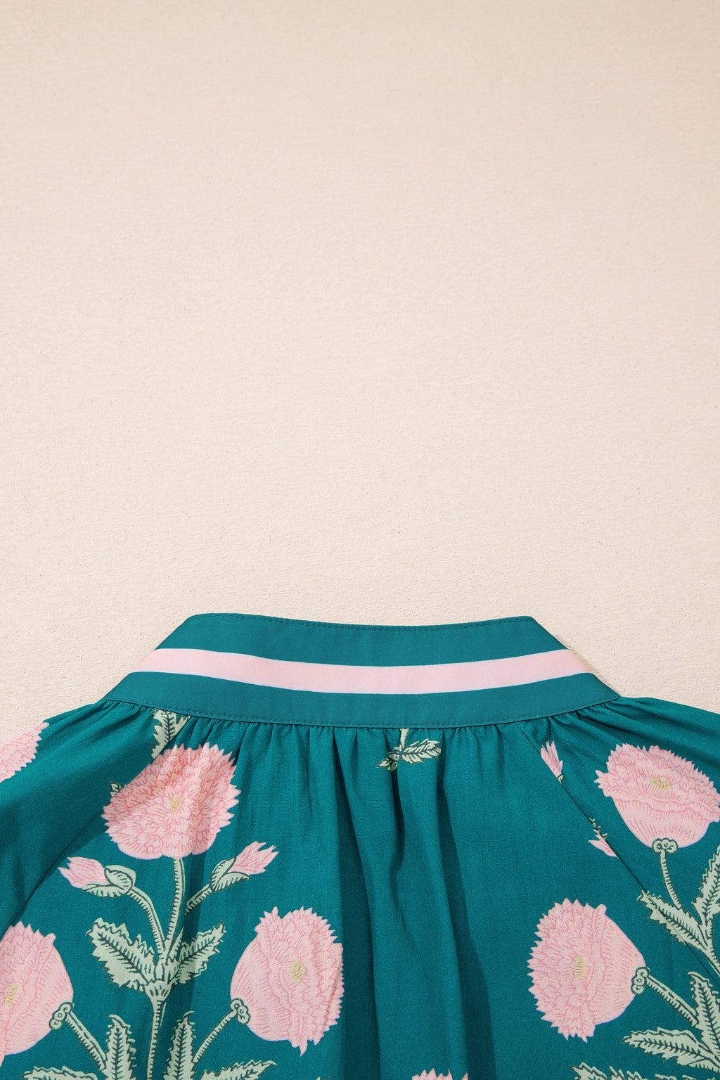 Wild Flower Print Blouse V Neck 3/4 Sleeve Green Pink Sky Blue Women S-XL