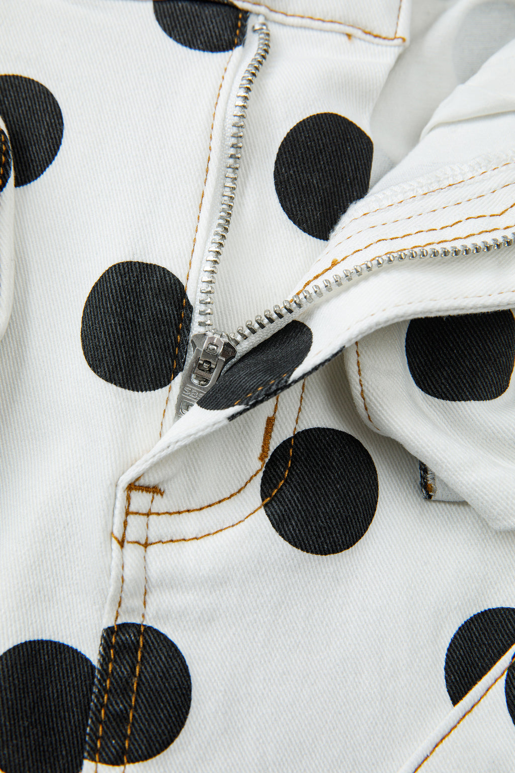 Polka Dot Print Bow Detail Pocketed Loose Jeans | White & Sky Blue