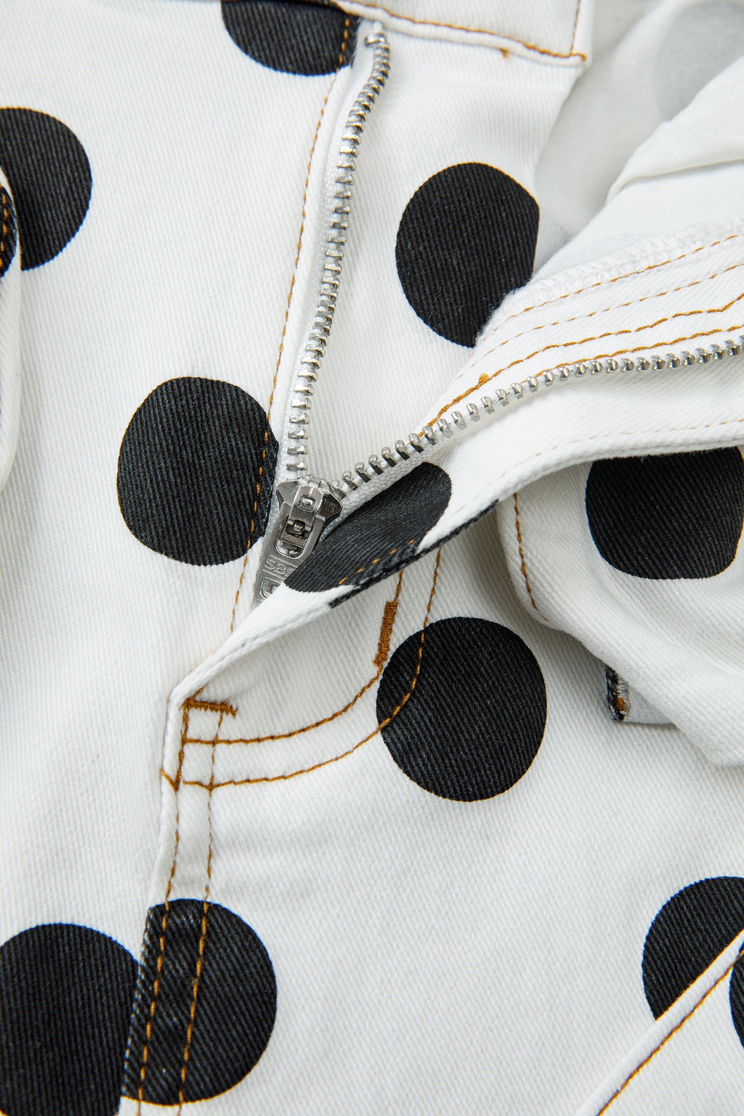 Polka Dot Print Bow Detail Pocketed Loose Jeans | White & Sky Blue