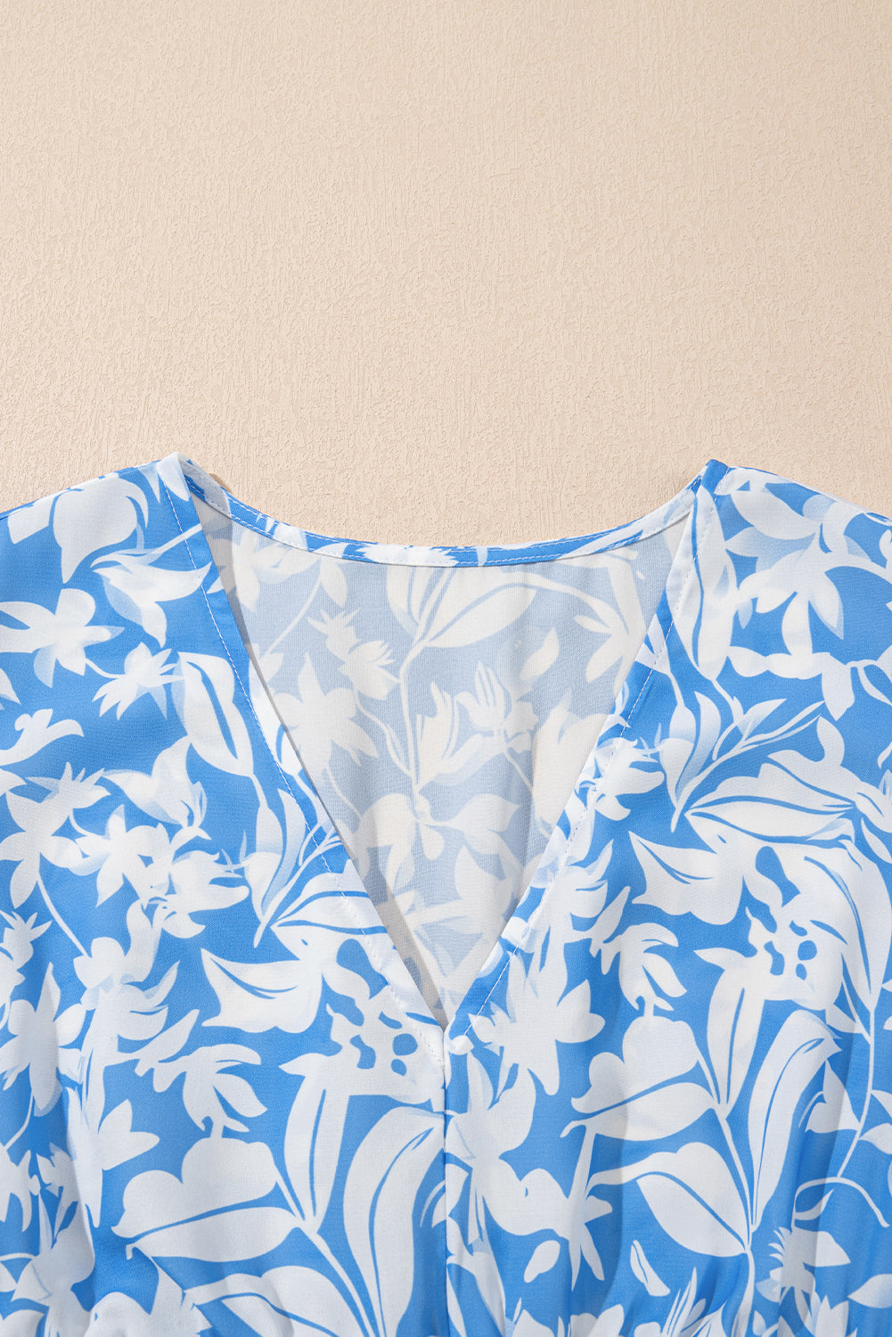 LivelyLooks Blue Floral V-Neck Puff Sleeve Fit & Flare Maxi Dress women's fashion