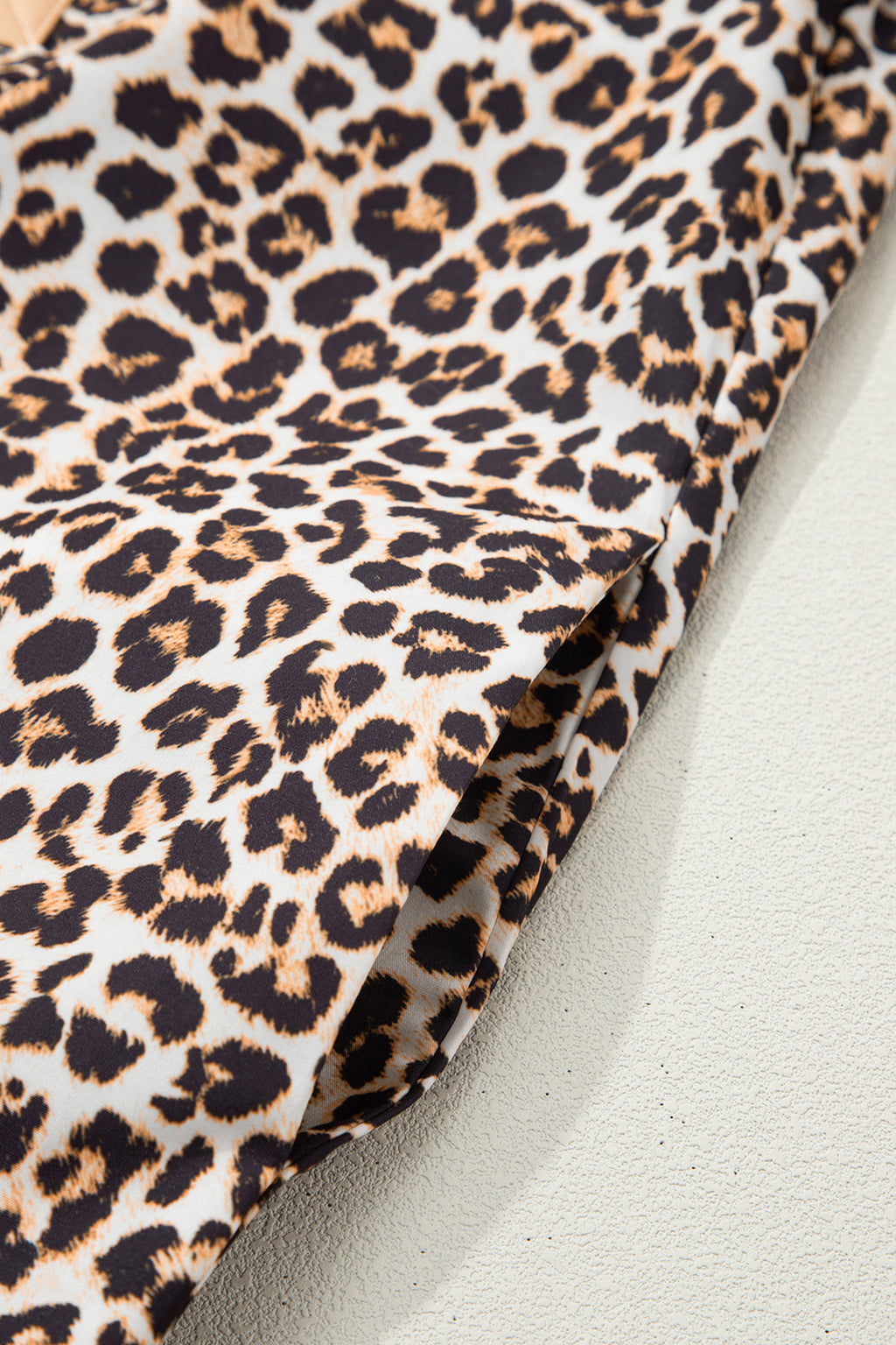 Women's Khaki Button Striped Collar Leopard Print Long Sleeve Flared Dress at LivelyLooks