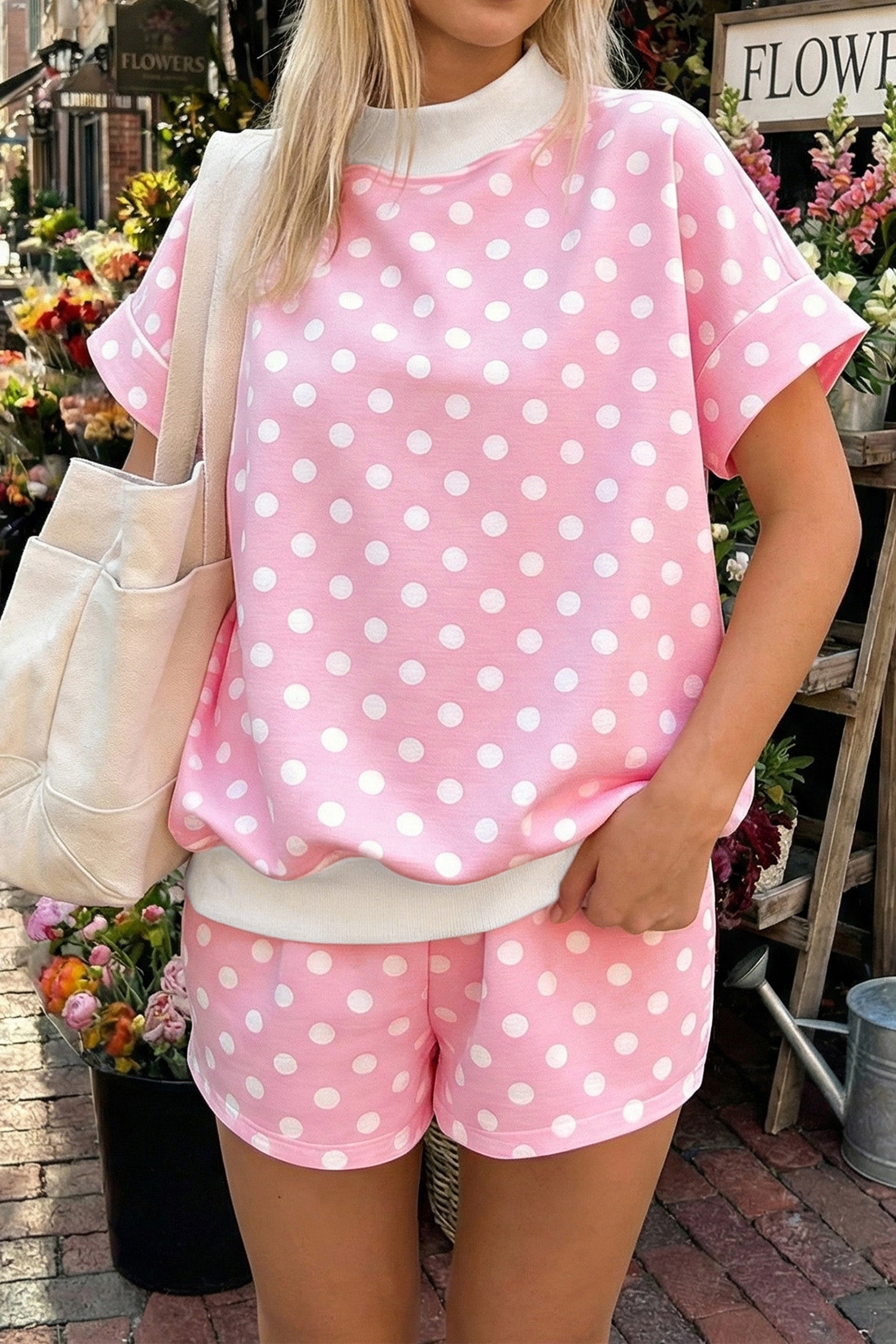 Polka Dot Mock Neck Short Set – Yellow, Pink, Sky Blue & Green