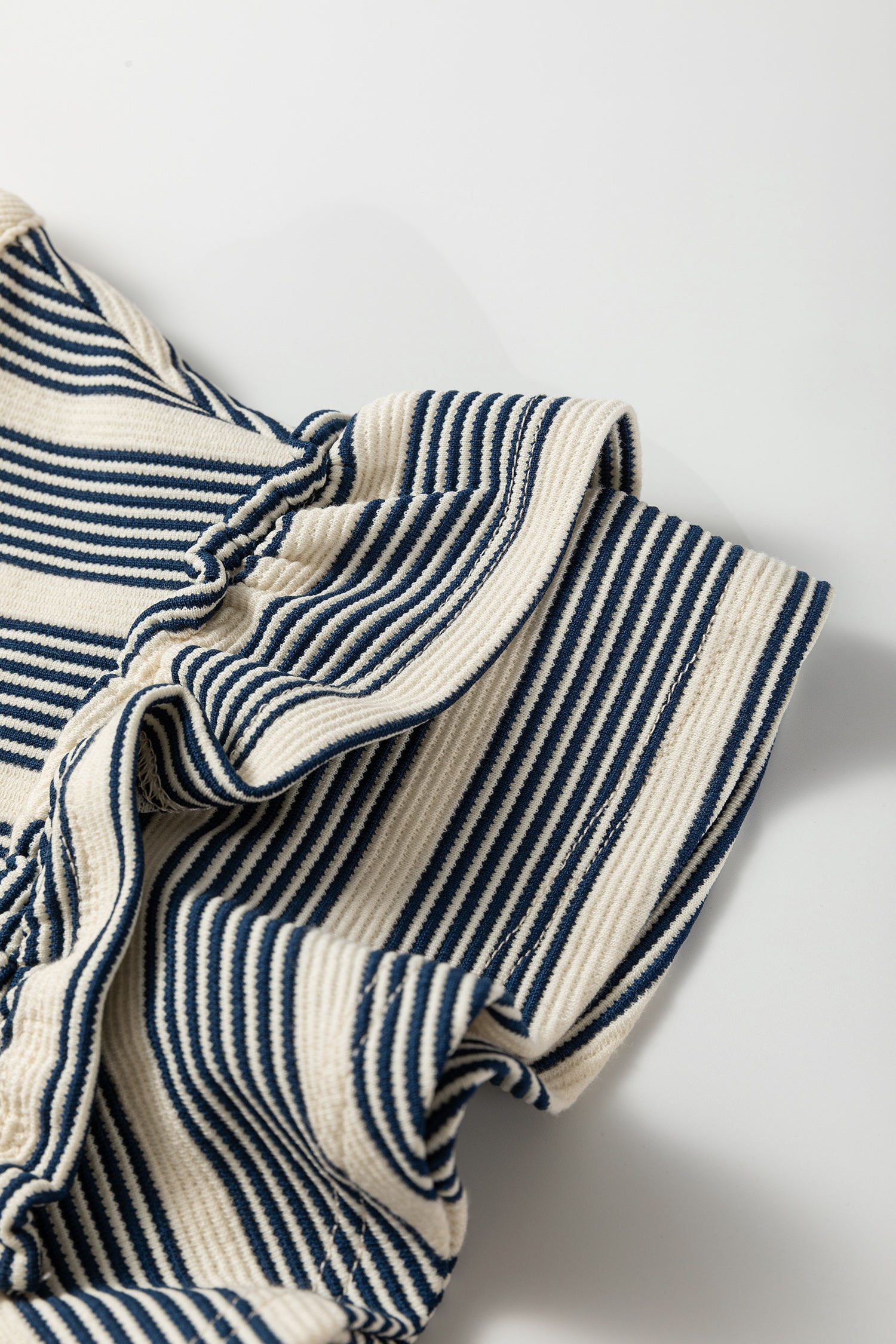 Blue Stripe Ruffled Sleeve Notch Neck Midi Dress | Contrast Trim