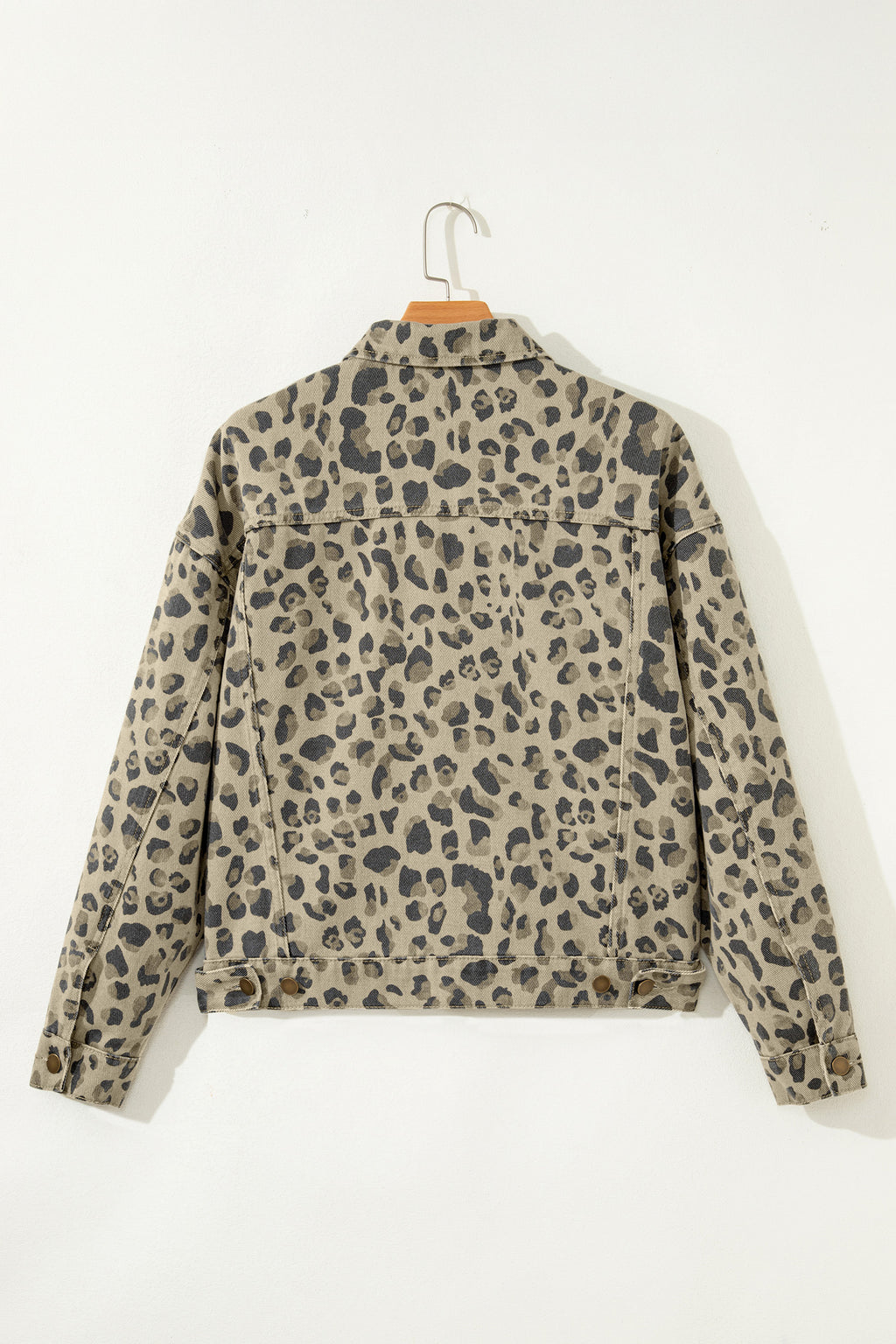 Khaki Retro Leopard Print Seam Detail Button Down Denim Jacket | UK 8–22