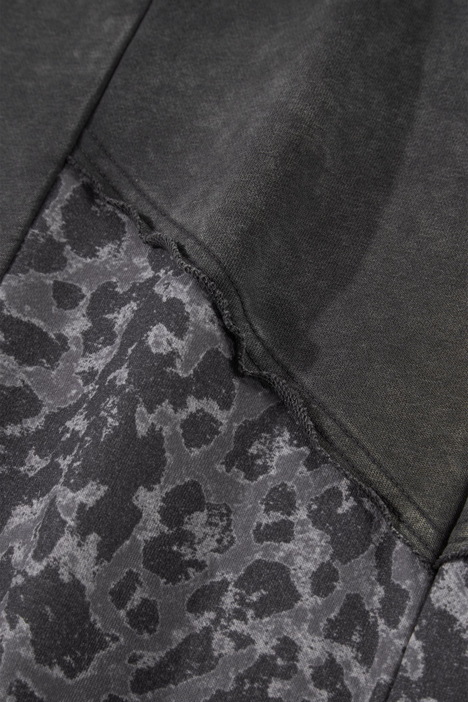 Women's Dark Grey Plus Size Leopard Patchwork Wide Leg Pants | Mineral Wash at LivelyLooks