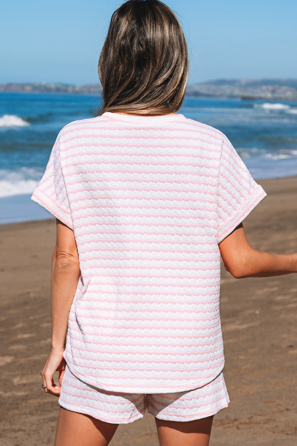 Shop Stripe Knitted Short Sleeve Top & Drawstring Shorts Co-ord S-3XL at LivelyLooks