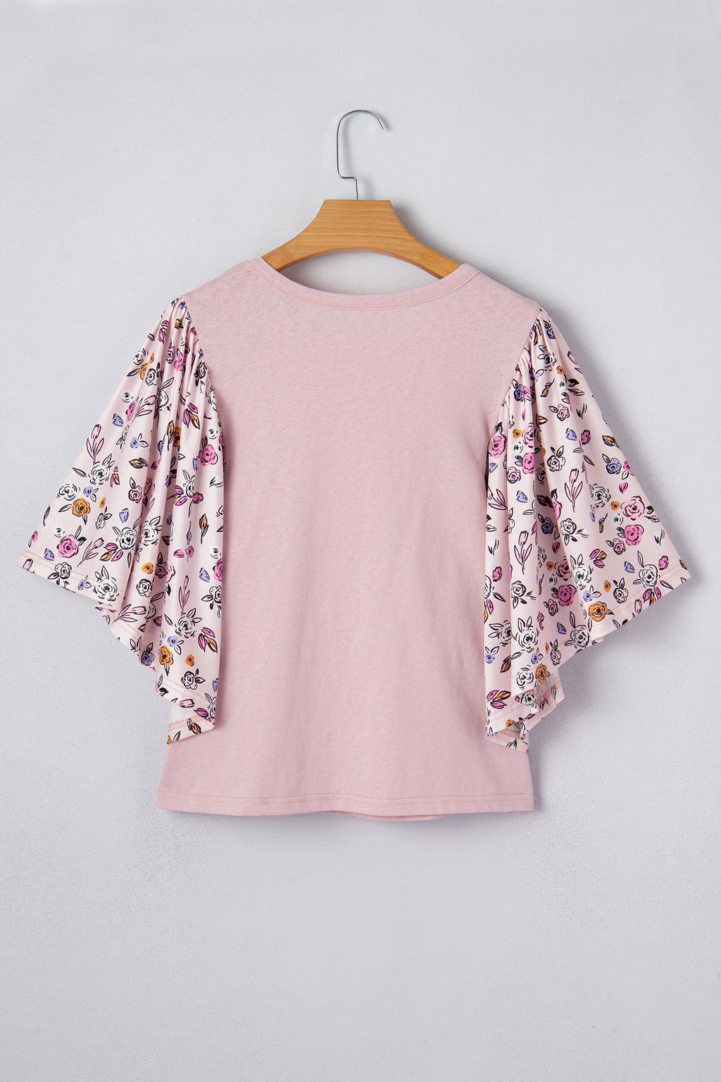Women's Pink Contrast Floral Patched Flowy Half Sleeve Blouse at LivelyLooks