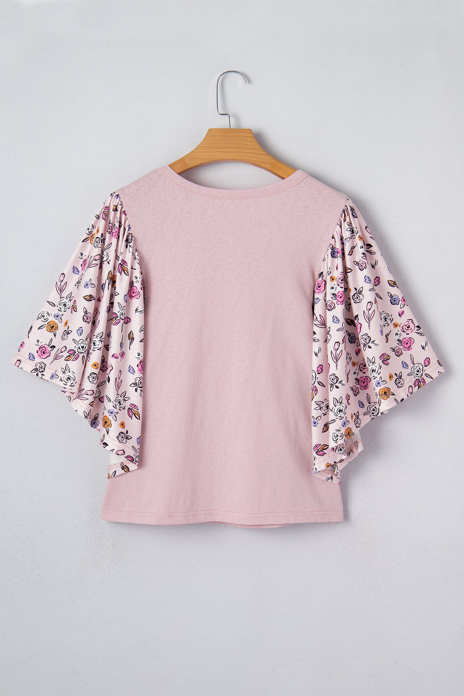 Women's Pink Contrast Floral Patched Flowy Half Sleeve Blouse at LivelyLooks