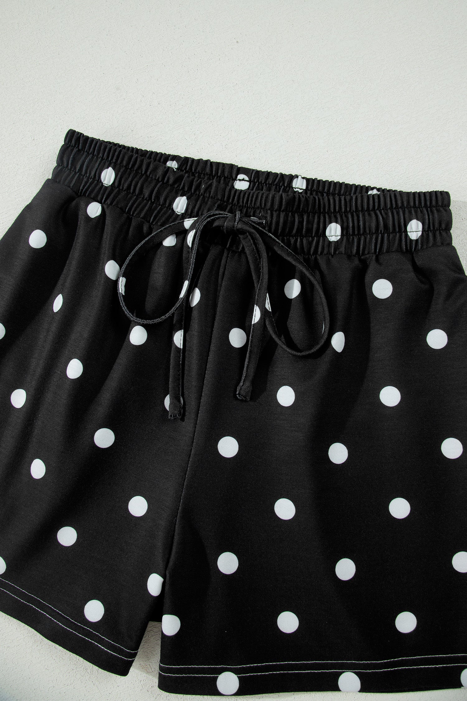 LivelyLooks White Polka Dot Exposed Seam Loose Tee & Drawstring Shorts Set S-XL women's fashion
