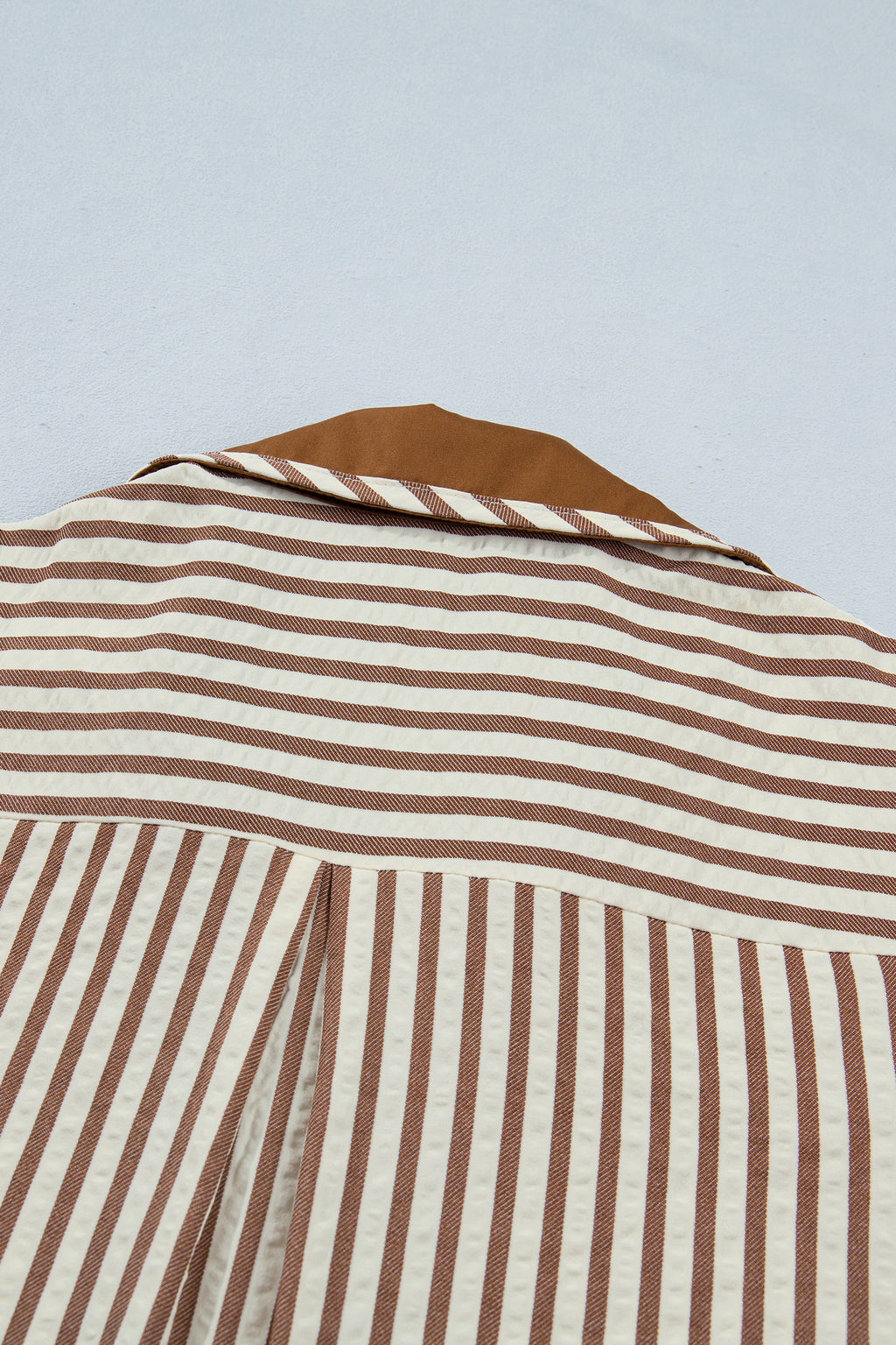 Brown Stripe Colour Block Ruffle Hem Shirt Collar Mini Dress S-XL