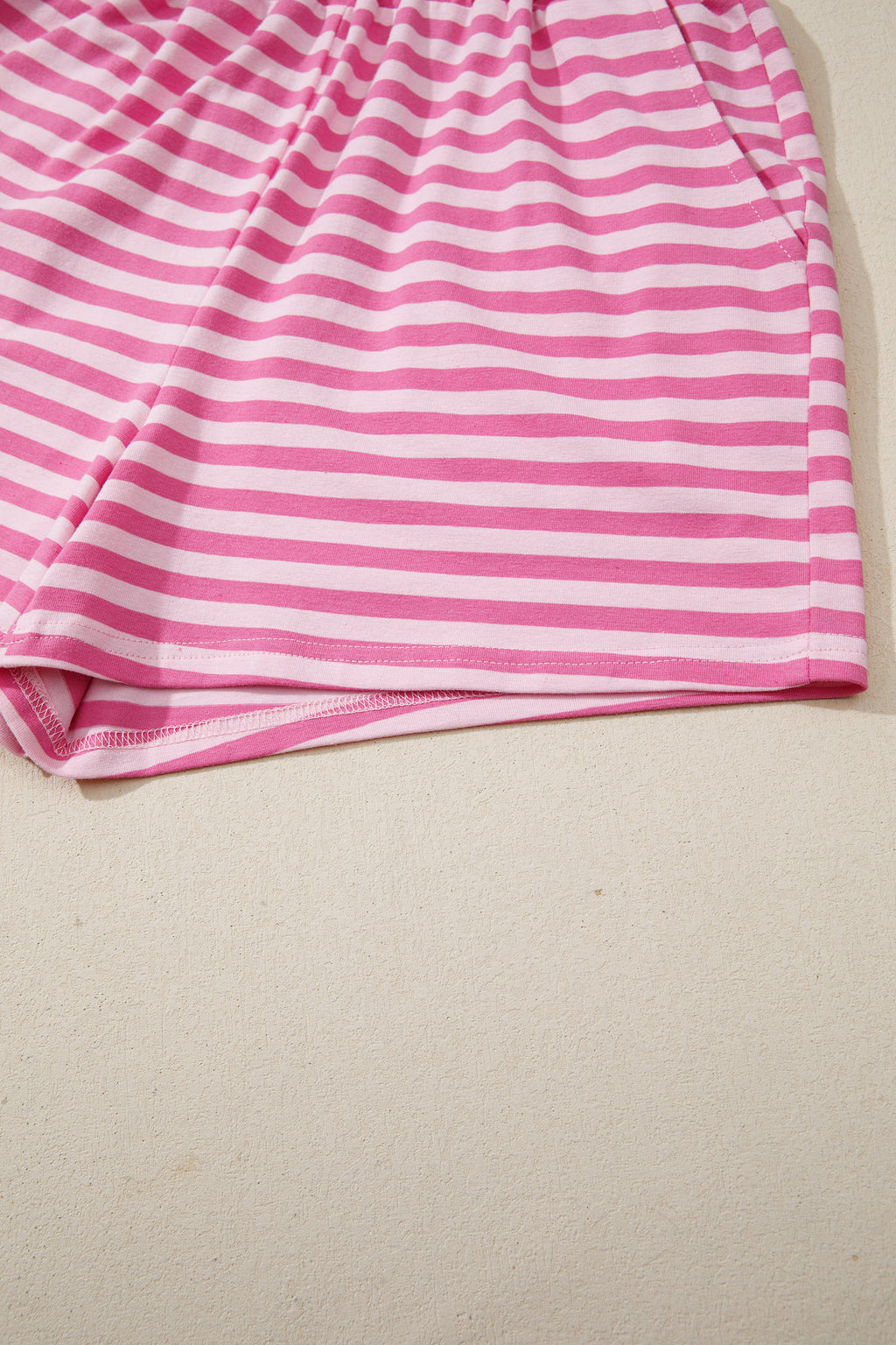Pink Stripe Cap Sleeve Tee & Elastic Waist Shorts 2pcs Co-ord Outfit