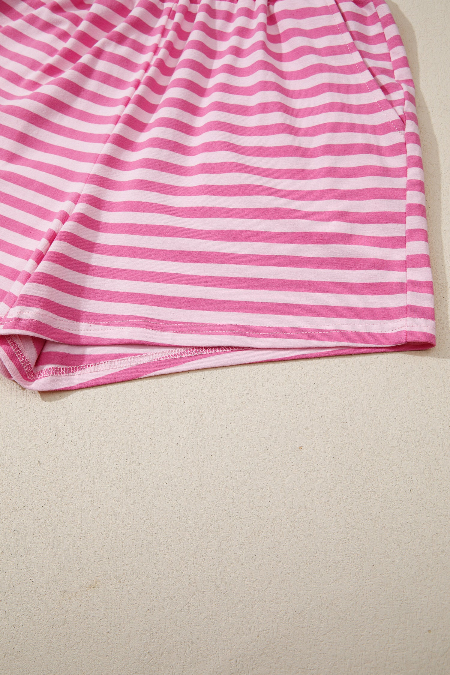 Pink Stripe Cap Sleeve Tee & Elastic Waist Shorts 2pcs Co-ord Outfit
