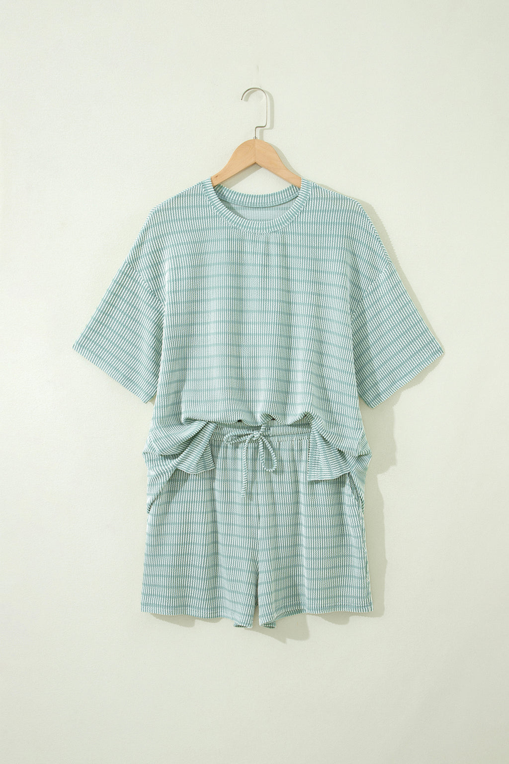 LivelyLooks Stripe Raised Rib Tee & Drawstring Shorts Set Women's S-XL women's fashion