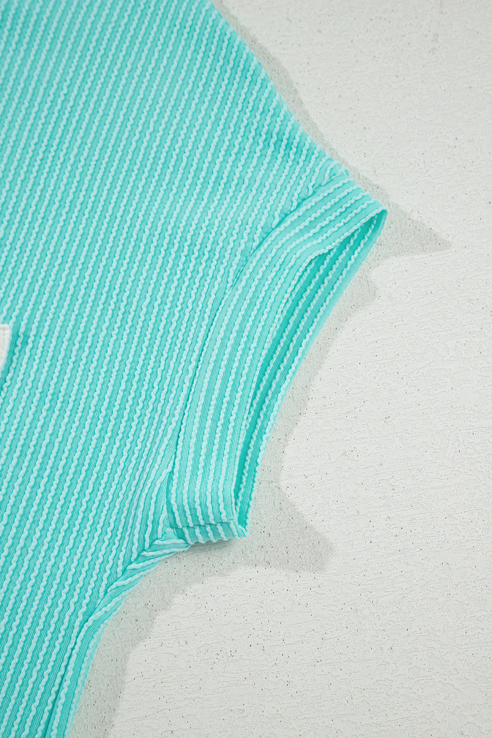 Corded Rib Knit Colour Block Patch Pocket Crew Neck Tee | Pink Blue Grey
