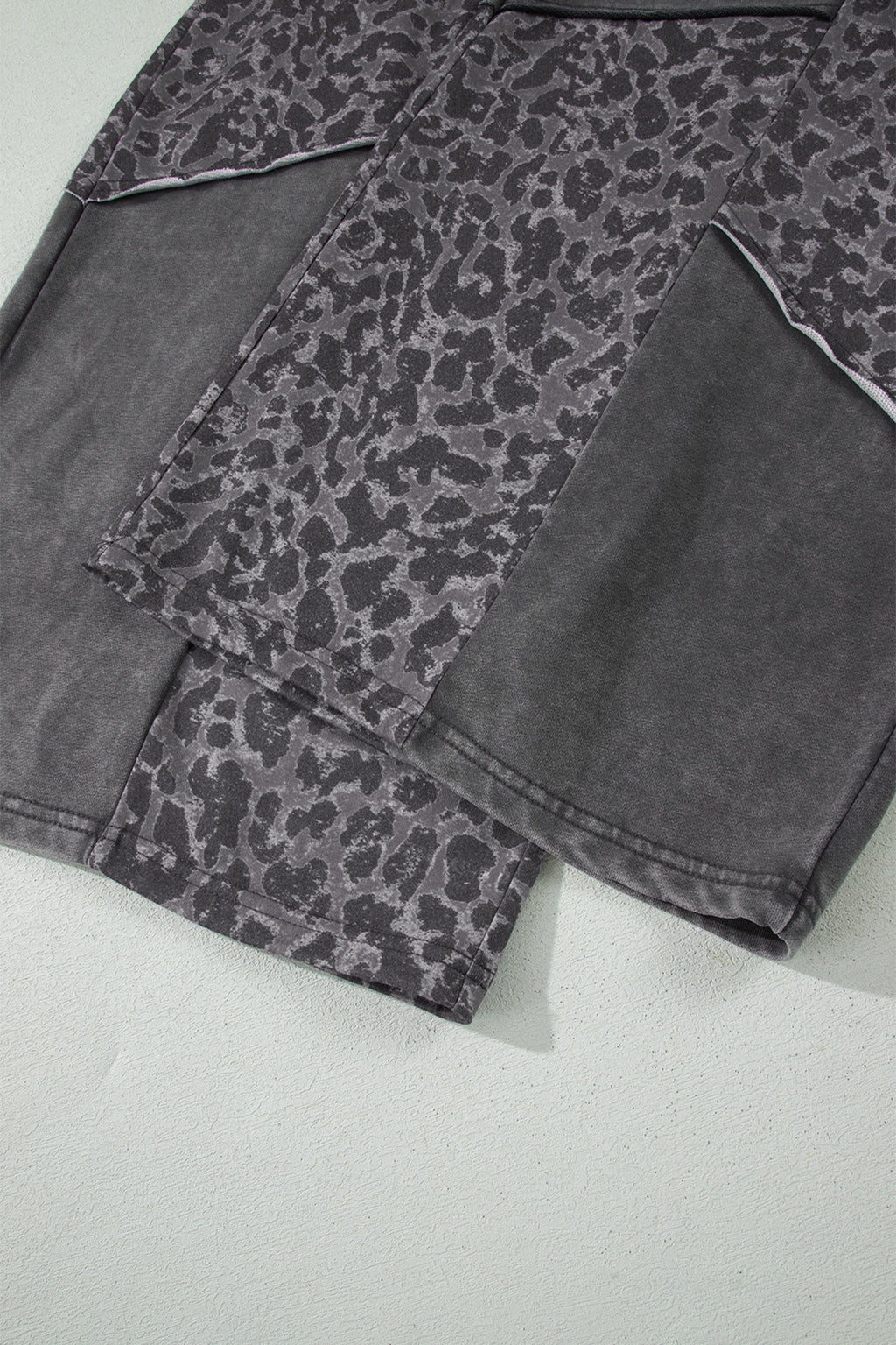 Women's Dark Grey Plus Size Leopard Patchwork Wide Leg Pants | Mineral Wash at LivelyLooks