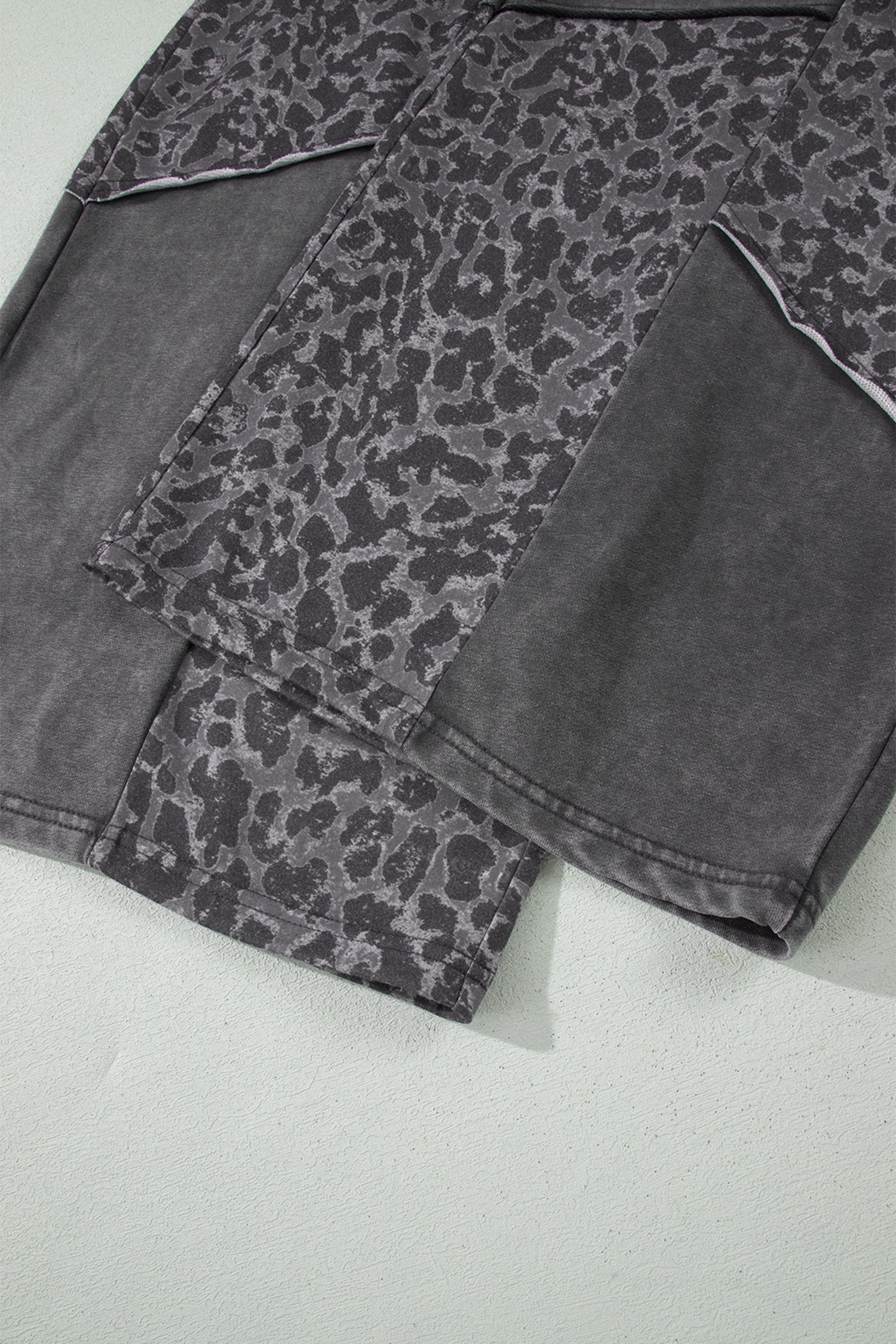 Women's Dark Grey Plus Size Leopard Patchwork Wide Leg Pants | Mineral Wash at LivelyLooks