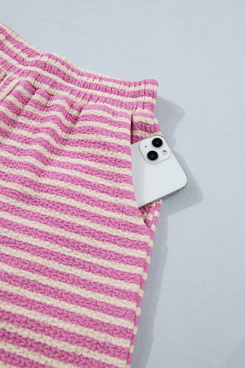 Pink Stripe Textured Contrast Trim Tank & Shorts Co-ord Set
