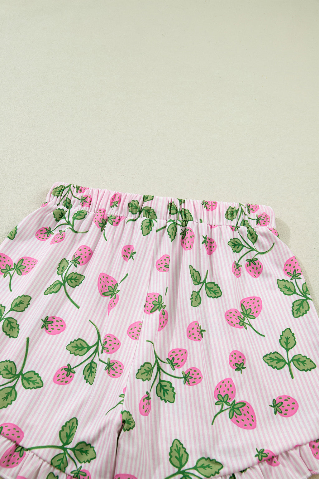 Women's Pink Strawberry Stripe Pyjama Set Short Sleeve Shirt & Shorts at LivelyLooks