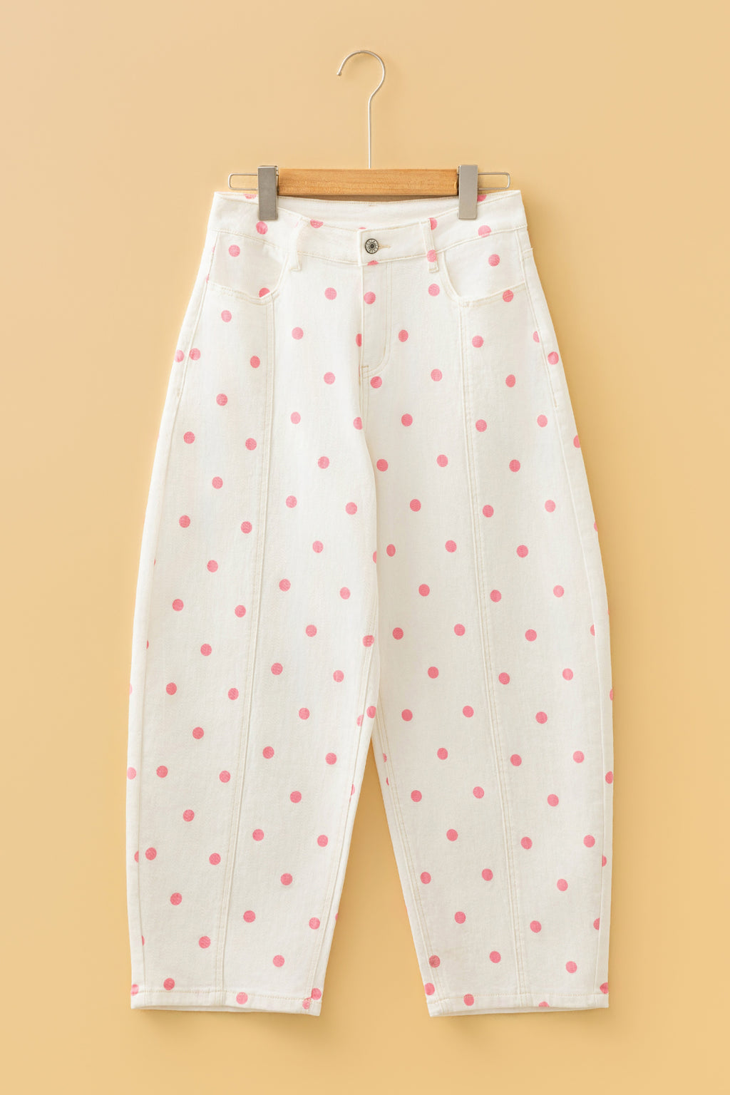 Polka Dot Ankle Length Regular Fit Casual Jeans | Blue & Pink