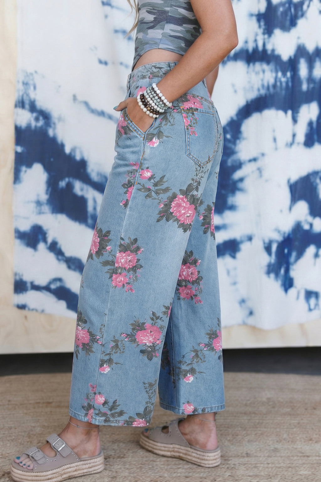 Shop Blue Garden Floral Print Bootcut Jeans | UK Sizes 6-18 at LivelyLooks
