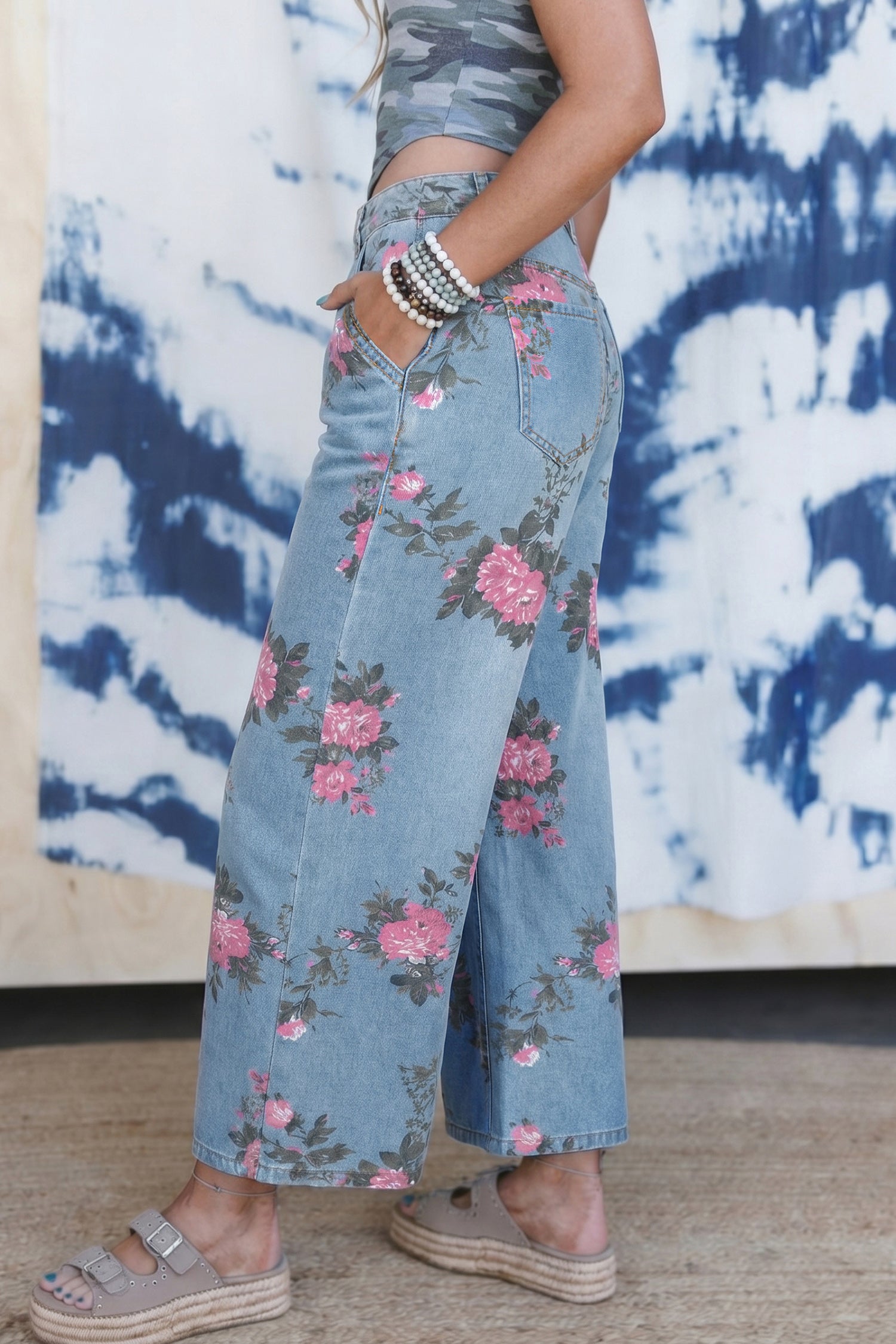 Shop Blue Garden Floral Print Bootcut Jeans | UK Sizes 6-18 at LivelyLooks