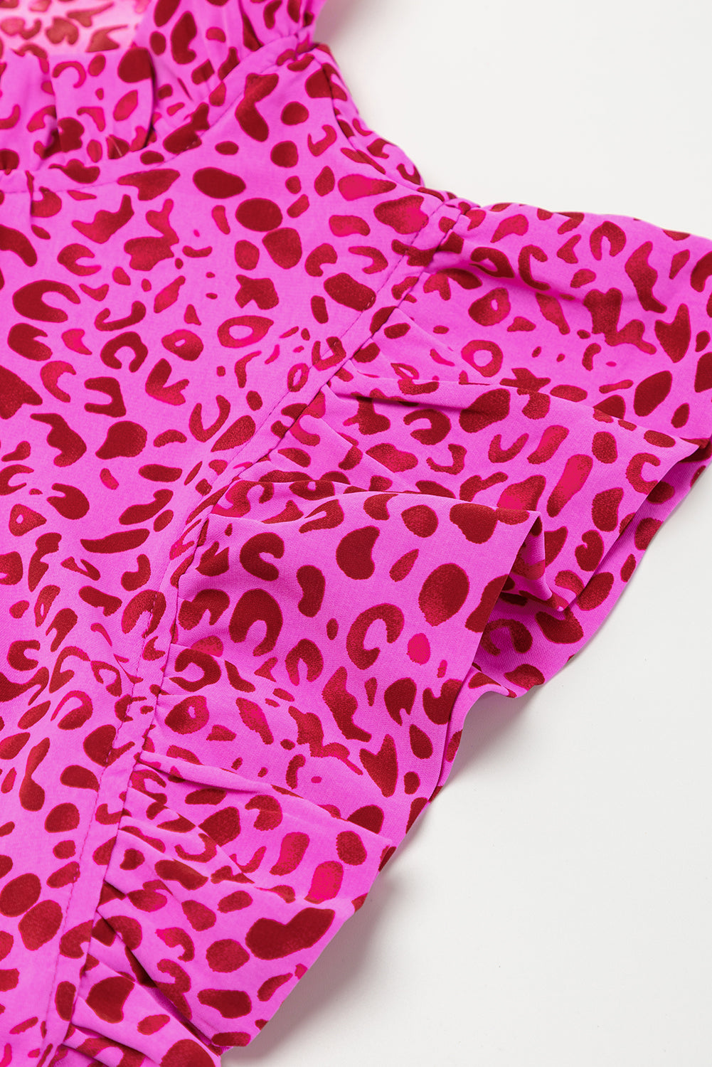 Women's Pink Leopard Print Ruffled Trim Tiered Maxi Dress Animal Pattern Casual Sundress at LivelyLooks