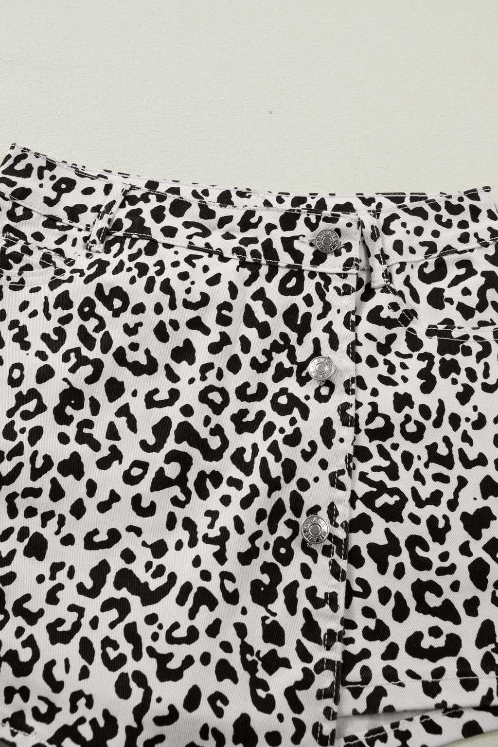 Leopard Print Button Overlap Denim Shorts | Brown