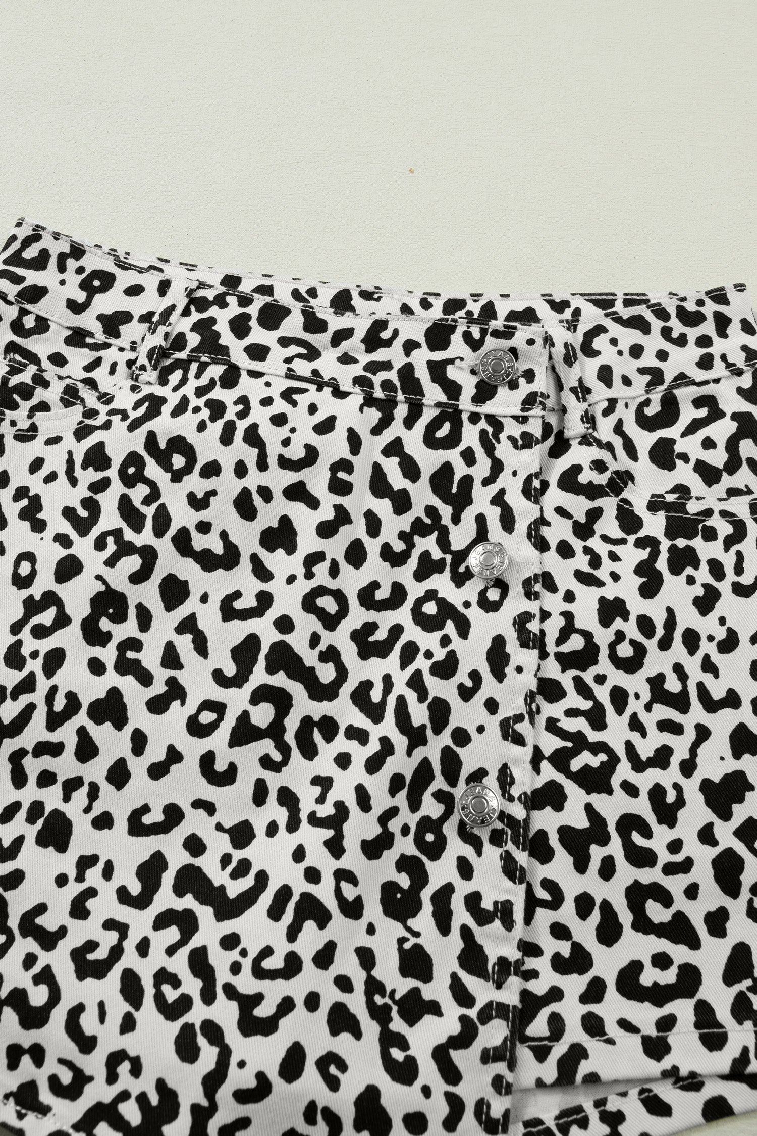 Leopard Print Button Overlap Denim Shorts | Brown