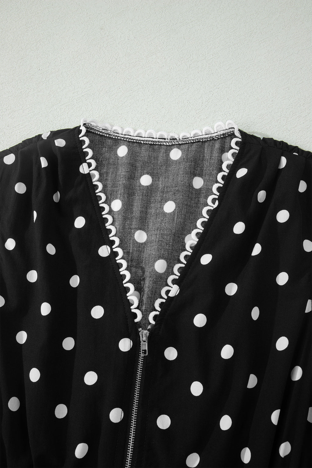 Brown & Black Polka Dot Contrast Trim V Neck Zip Up Sleeveless Dress S-XL