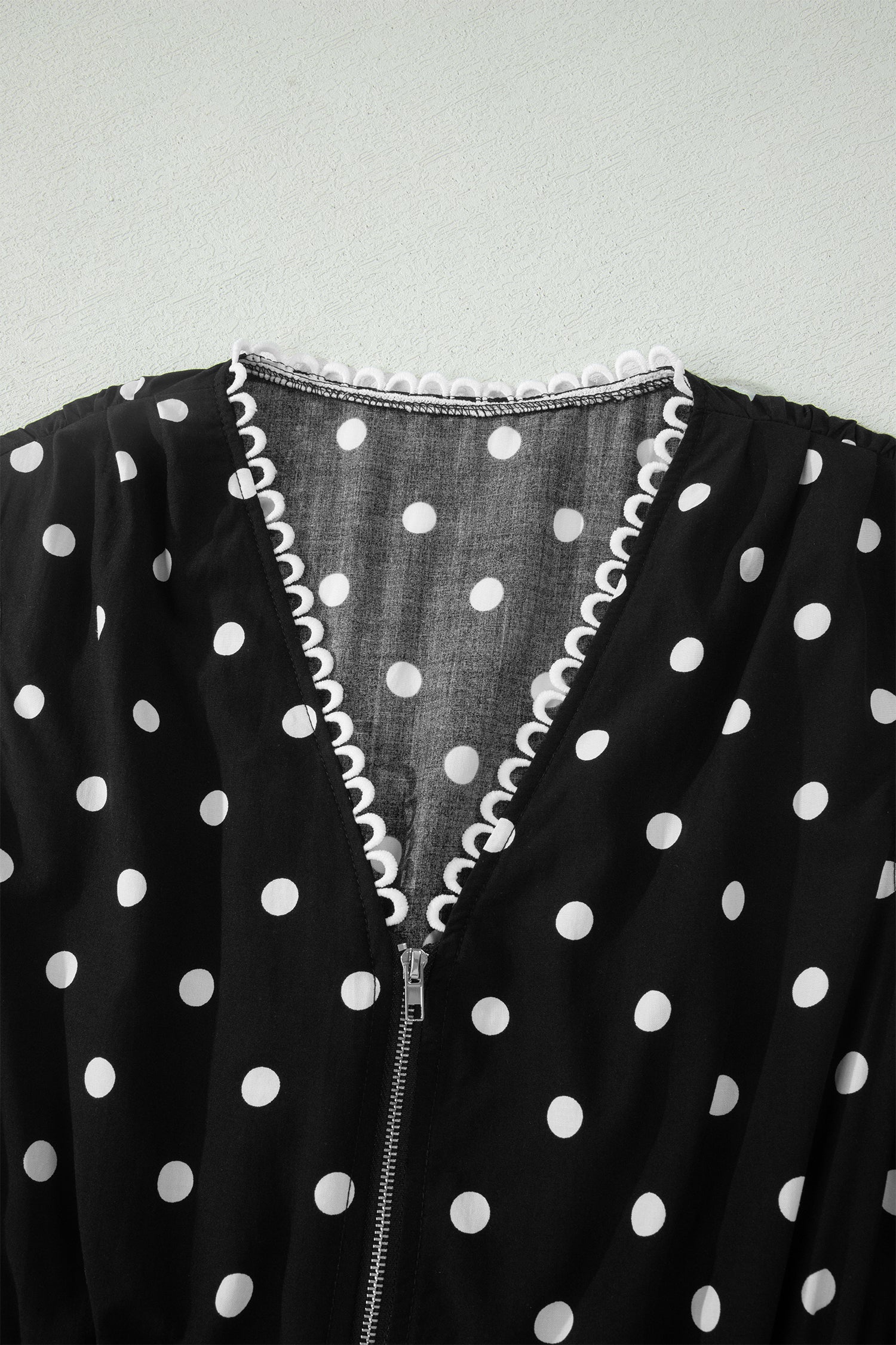 Brown & Black Polka Dot Contrast Trim V Neck Zip Up Sleeveless Dress S-XL