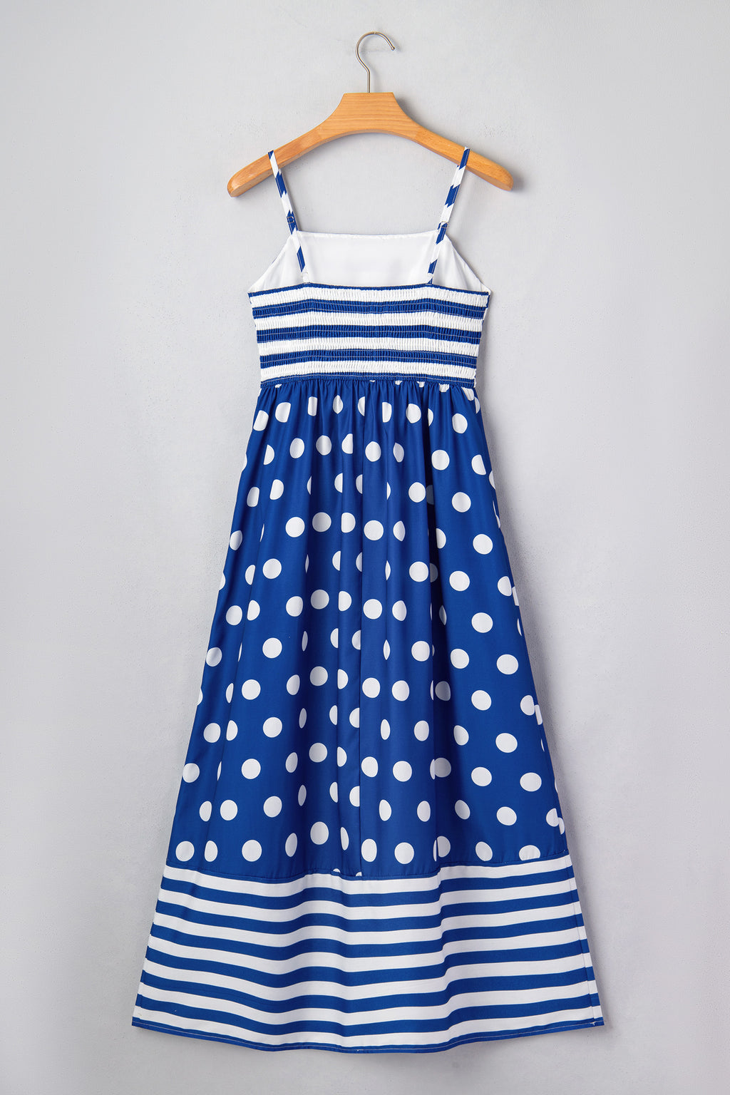 Women's Blue Striped Polka Dot Patchwork High Waist Maxi Dress at LivelyLooks