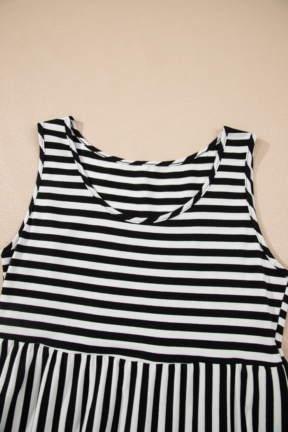 Women's Stripe U-Neck Sleeveless Loose Fit Mini Dress Pink Black Blue S-XL at LivelyLooks