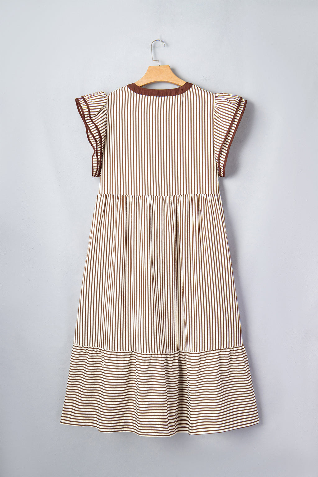 Black & Brown Stripe Plus Size Tiered Flutter Sleeve Maxi Dress
