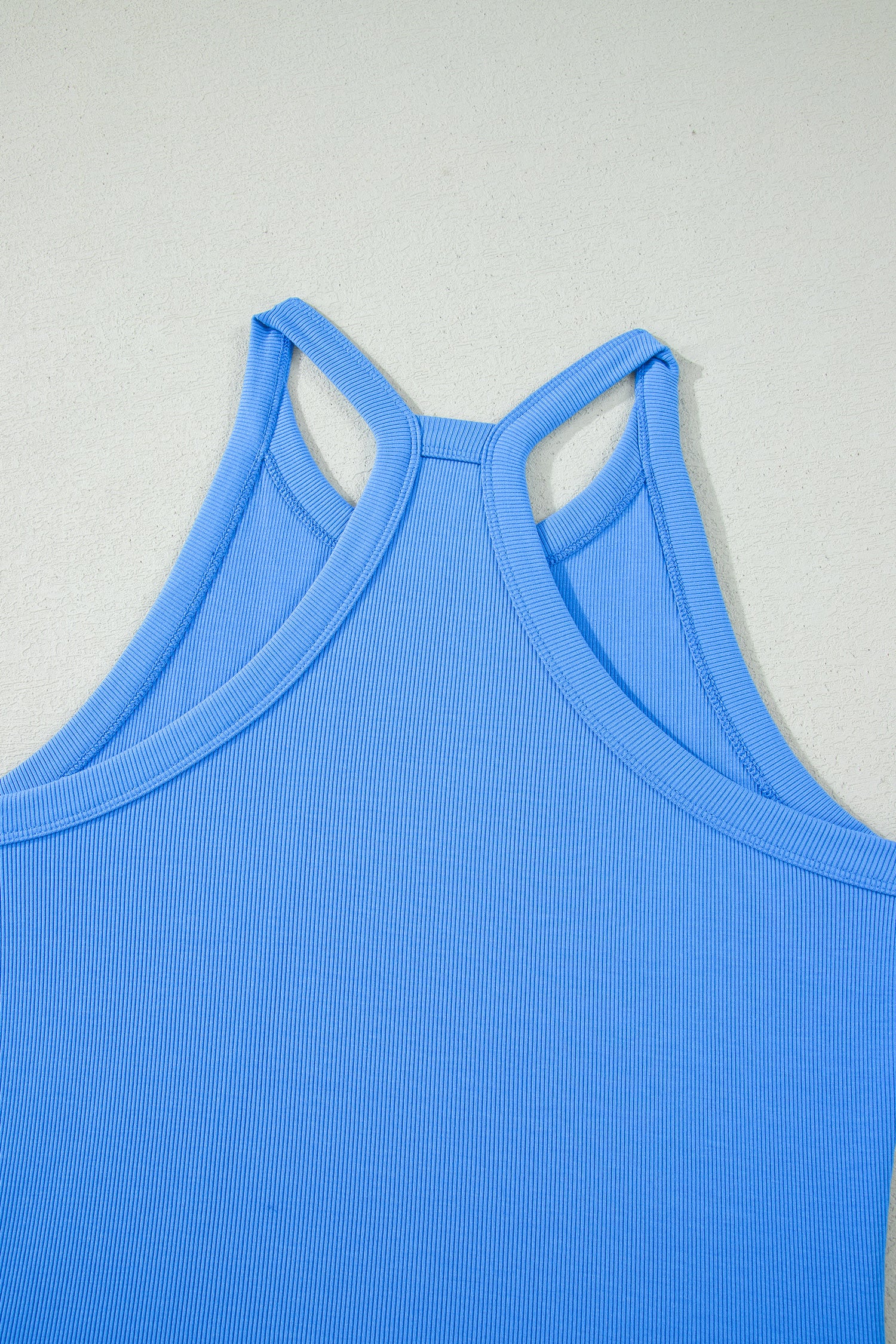 Ribbed Slim Tank Top & High Waist Shorts Set – Sky Blue, Pink & Green