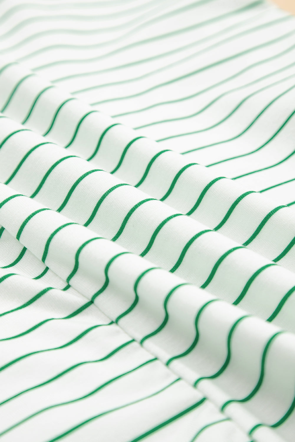 Women's Green Stripe Ruffled Short Sleeve Crew Neck Shift Mini Dress at LivelyLooks