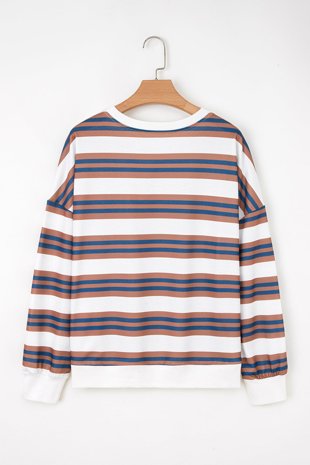 Khaki & Brown Stripe Crew Neck Drop Shoulder Pullover Sweatshirt