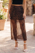 Women's Brown Leopard Print Sheer Maxi Skirt | Sizes S-XL at LivelyLooks