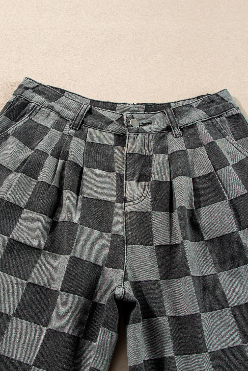 Shop Checkered Denim Wide Leg Jeans UK 8-20 at LivelyLooks