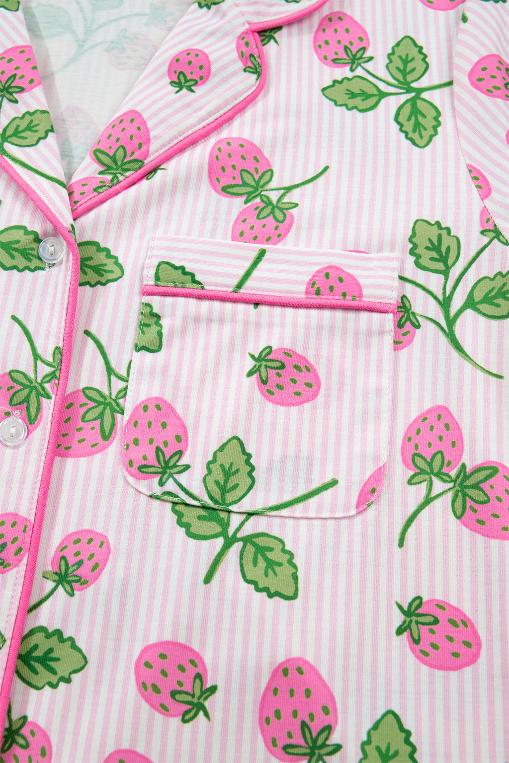 Women's Pink Strawberry Stripe Pyjama Set Short Sleeve Shirt & Shorts at LivelyLooks