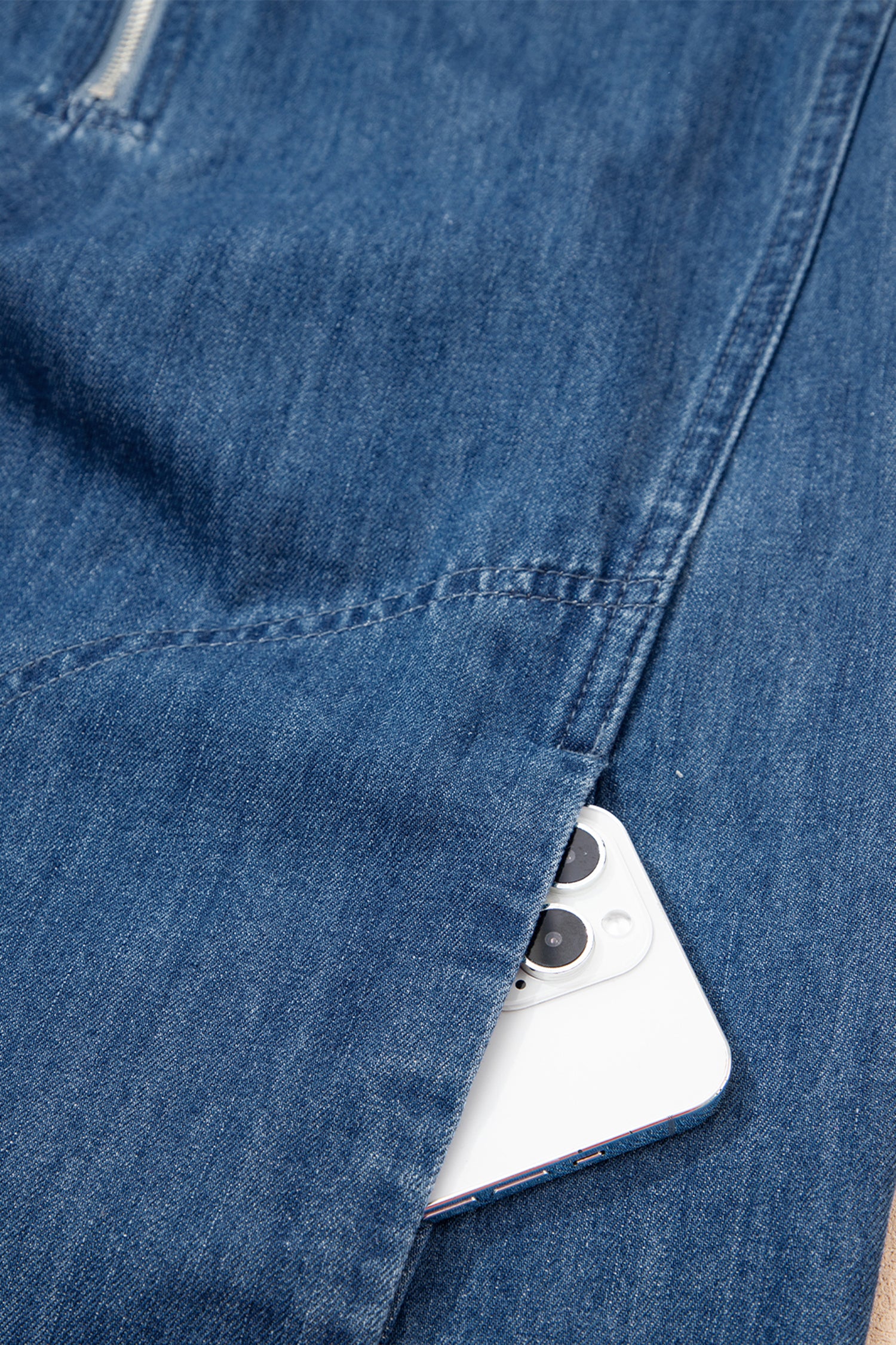 Blue Collared Zip-Up Short Sleeve Shift Mini Denim Dress