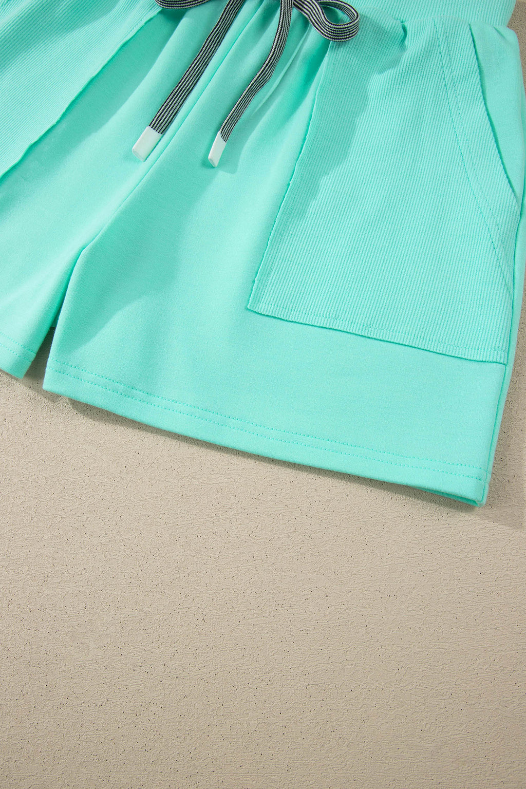 LivelyLooks Women's V-Neck Short Sleeve Top & Drawstring Shorts Set Pink Green S-XL women's fashion