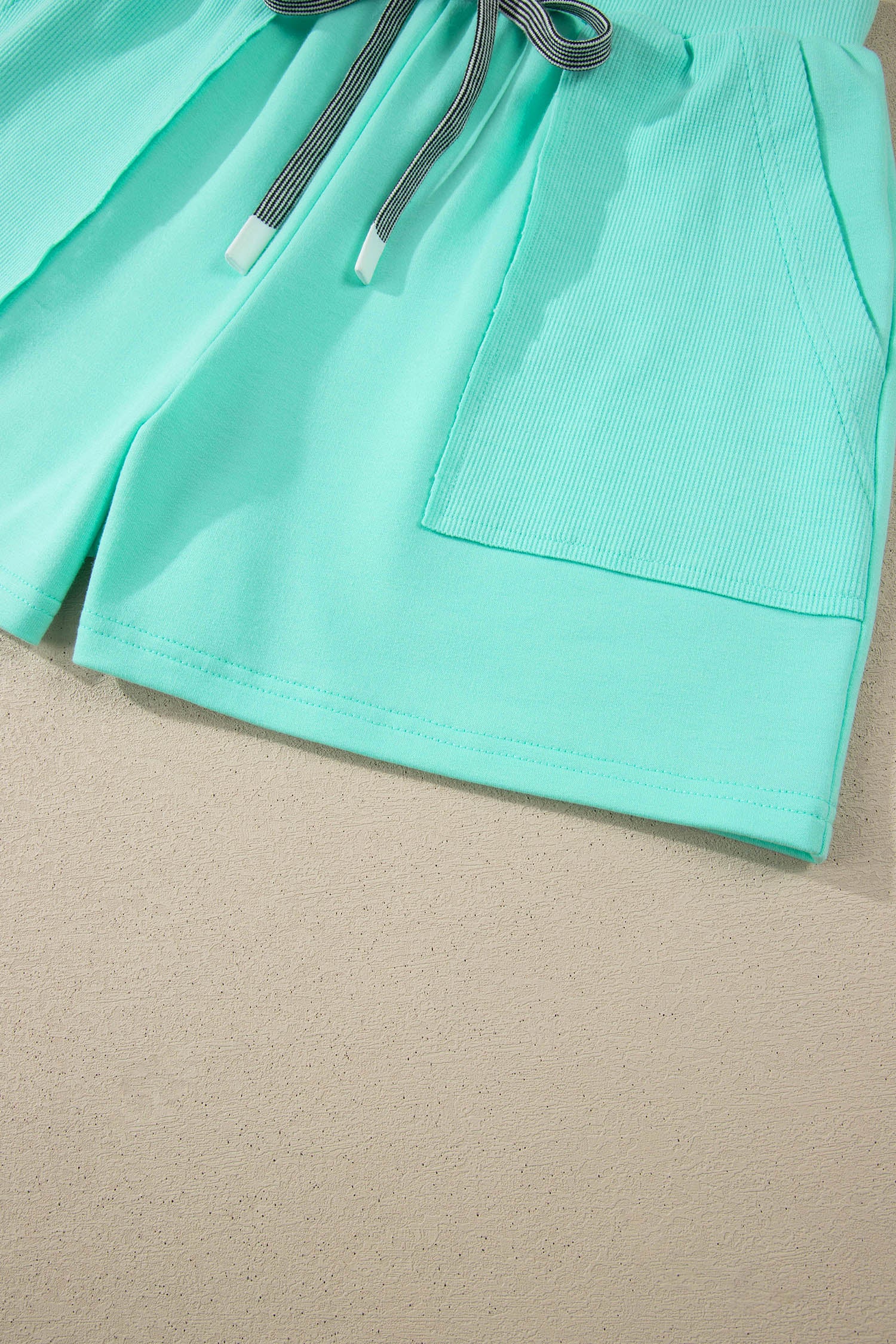 LivelyLooks Women's V-Neck Short Sleeve Top & Drawstring Shorts Set Pink Green S-XL women's fashion