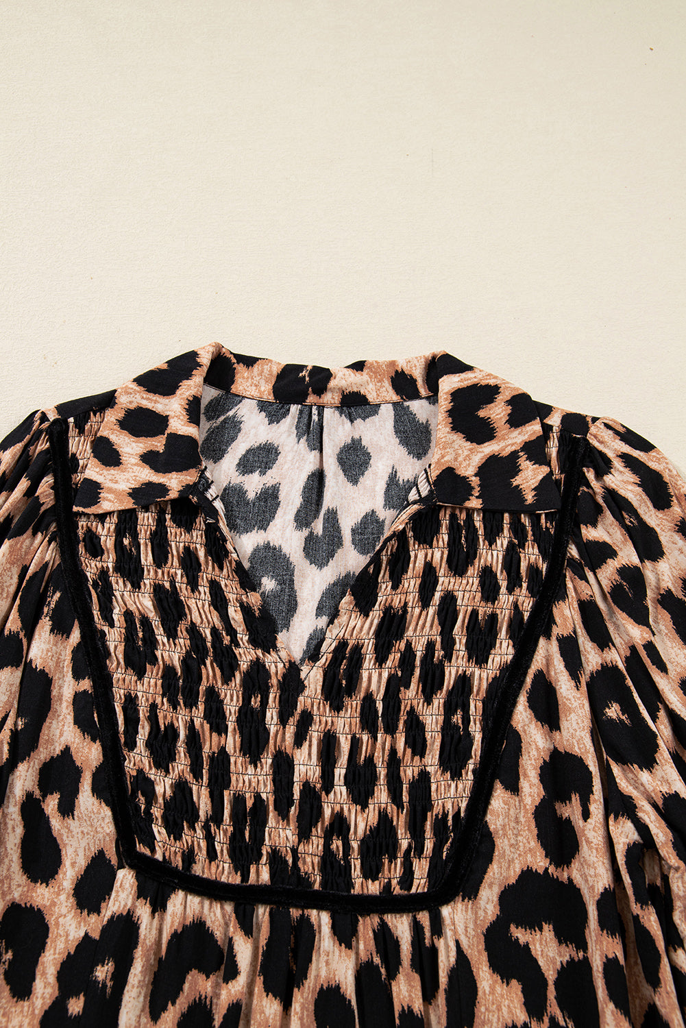 Women's Brown Leopard Print Smocked Detail Flowy Midi Dress at LivelyLooks