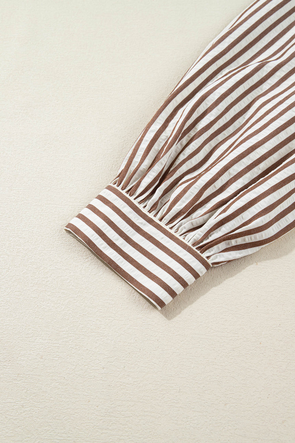 Brown Stripe Knot Waist Puff Sleeve Button Down Mini Shirt Dress S-XL